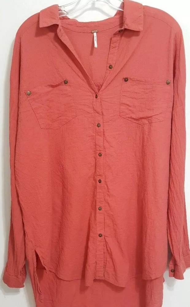 Free People Coral Orange Gauzy High Low Top
